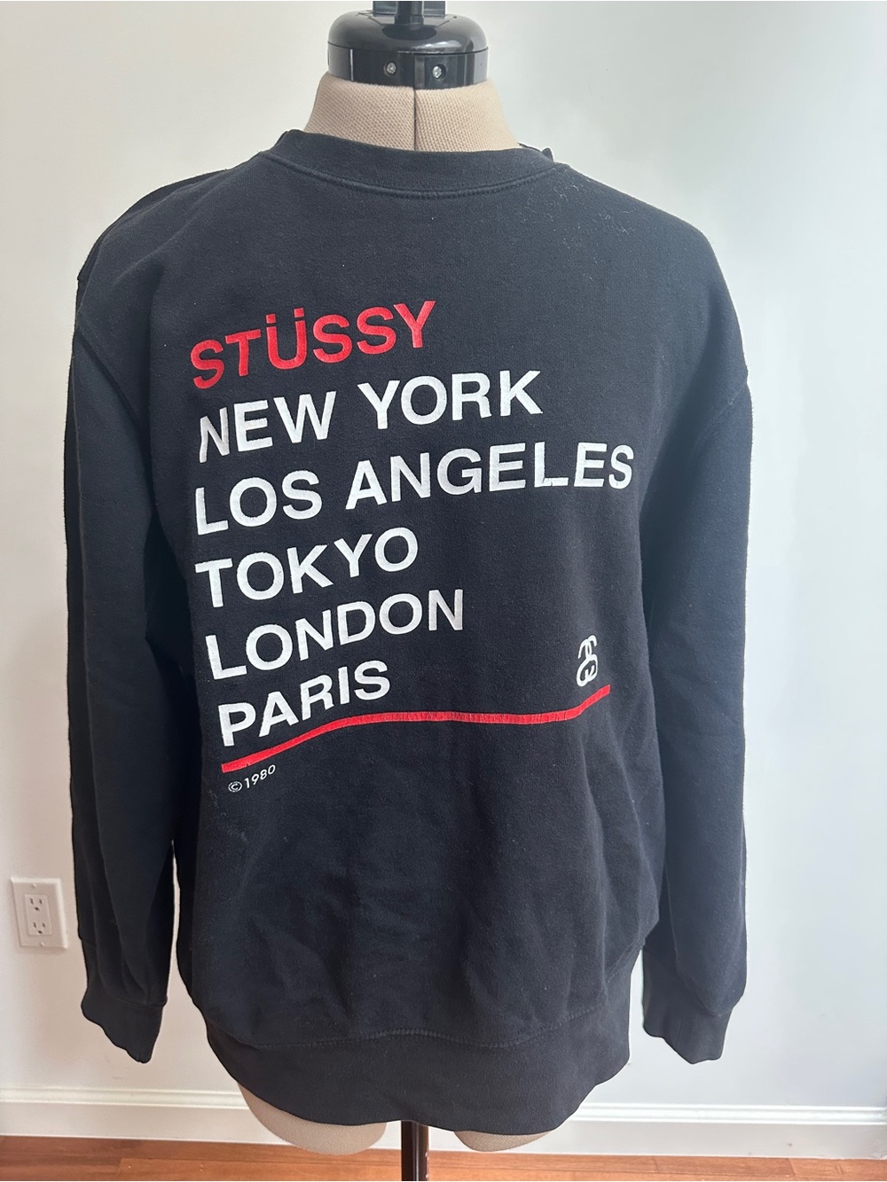 Stussy Black Graphic City List Crewneck Sweatshirt